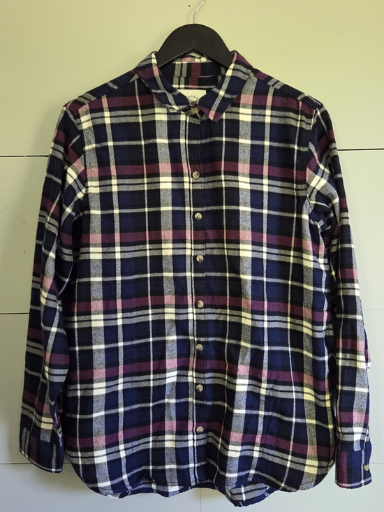 JACHS Girlfriend Tops - JACH'S Girlfriend New York Plaid Flannel Button-Up Shirt Blue Pink White M